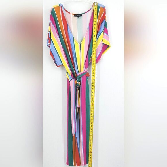 Eloquii Rainbow Wrap Around Dress Size 20 Multicolor Stripes Knee Length V Neck - Picture 5 of 9